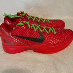 Quick Shipping Nike Kobe 6 High Demand Itrm Must Have In Your Collection If You Wear Sneakers. Size 10.5 Sporty Red Basketball Shoes With Rubber Waffle Outsoles, Red Basketball Shoes With Rubber Waffle Outsoles, Reverse Grinch, Hoop Shoes, Kobe 6, Jayson Tatum, Shoes Nike, Grinch, Air Jordans