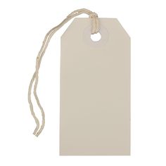 a white tag with a string attached to it on a white background and the tag is empty