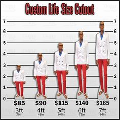 mug shots of men in white jackets and red pants, with the words custom life size cutout