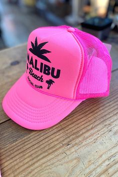 It's the color for us! Bright neon pink and perfect for the pool or lake or any summer shenanigans. Foam front with screen print design. Mesh back and adjustable snapback closure. One size fits most. Cheap Pink Trucker Hat, Cheap Pink Trucker Hat For Outdoor, Adjustable Summer Hats For Streetwear, Adjustable Summer Streetwear Hats, Adjustable Hats For Summer Streetwear, Spring Beach Trucker Hat, 5-panel, Summer Adjustable Snapback Trucker Hat, Pink 5-panel Trucker Hat For Spring, Pink Summer Hats For Music Festival