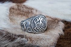 * Unique Viking Ring with Urnes Ornament and Sleipnir Symbol * We can add engraving to this ring: https://www.etsy.com/listing/558735371/custom-ring-engraving?ref=listings_manager_grid This ring (and all our other jewelry) we make to order only, so it means that you will receive the item, which will be made specially for you, with your size! This ring made of 925 silver with dark grey (or light black) patina. If you need it without patina - just silver - please send me direct request. This ring Viking Style Engraved Ring As Gift, Handmade Viking Style Ring As Gift, Handmade Viking Ring As A Gift, Handmade Viking Style Ring For Gift, Norse Ring, Viking Ornament, Horse Ring, Norse Jewelry, Viking Ring