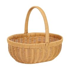 an empty wicker basket on a white background