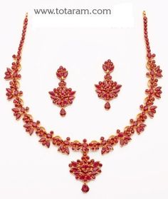 22 Karat Gold Ruby Necklace & Drop Earrings set - 235-GS1217 in 46.650 Grams Ruby Necklace Designs, Gold Ruby Necklace, 22k Gold Necklace, Indian Wedding Jewelry Sets, Gold Jewels Design, Antique Necklaces Design, Diamond Wedding Jewelry, Online Gold Jewellery, Gold Jewelry Stores