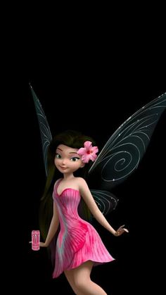 a pink and green fairy holding a cell phone