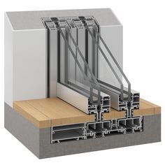 an image of a section of metal and wood structure that is cut in half to show the different sections