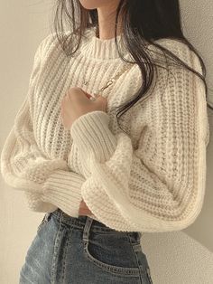 Lantern Sleeve Sweater, Winter Knitwear, Crop Pullover, Pullover Outfit, Cropped Pullover, Sleeve Women, Women Sweater, Women Sleeve, Beige Sweater