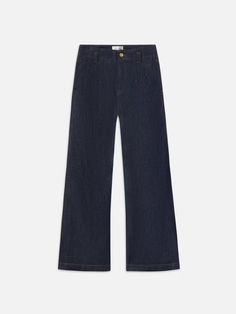 DARTED WIDE LEG JEAN RINSE Dark Wash Wide Leg Jeans With Belt Loops, Wide-leg Denim Jeans With Belt Loops, Luxury Dark Wash Wide-leg Bottoms, Luxury Dark Wash Mid-rise Wide Leg Pants, Luxury Dark Wash Wide-leg Jeans, Frame Store, Dart, Leg Jeans, Wide Leg