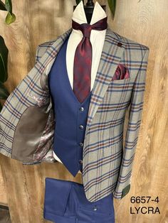 Sizes: 44 Unique Tuxedos, Polished Casual, Dapper Mens Fashion, Fancy Suit, Mens Fashion Blazer, Blue Vests, Plaid Suit, Designer Suits For Men, Tuxedo Shirts