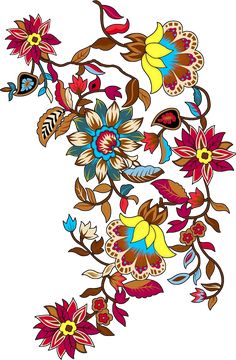 an artistic flower design with many colors and designs on the petals, leaves and flowers