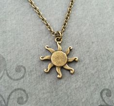 Sun Necklace Sun Charm Necklace Sun Jewelry Summer Necklace Summer Jewelry Bronze Necklace Celestial