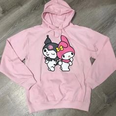 Brand New With Tags Pink Kawaii Hoodie Sweatshirt, Pink Kawaii Hoodie Top, Winter Cartoon Print Pink Sweatshirt, Casual Pink Hoodie With Cartoon Print, Kawaii Pink Crew Neck Hoodie, Pink Kawaii Hooded Top, Pink Cartoon Print Hoodie For Streetwear, Pink Hooded Kawaii Tops, Pink Kawaii Hoodie With Drawstring Hood