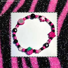 💓Stretchy, handmade, and durable! All bracelets are made to order. 🦇If ordered with no size request from the buyer, I will bead each bracelet to comfortably fit around a 6-7 inch wrist (average adult wrist size).  🎀Feel free to msg me with ANY questions at all!! Fun Black Beaded Bracelets With Round Beads, Black Rave Bracelets As Gift, Trendy Black Handmade Stretch Bracelet, Handmade Pink Beaded Bracelets, Trendy Handmade Black Stretch Bracelet, Pink Kpop Beaded Bracelets, Handmade Fun Black Beaded Bracelets, Kpop Pink Beaded Bracelets, Fun Handmade Black Beaded Bracelets