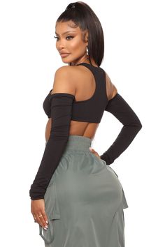 Available In Black. Long Sleeve Off Shoulder Cut Out Detail Underwire Cropped Stretch 92% Polyester 8% Spandex Imported | No Photos Cut Out Top in Black size Small by Fashion Nova Solid Stretch Crop Top For Club, Stretch Seamless Crop Top For Club, Seamless Stretch Crop Top For Club, Sporty Stretch Crop Top For Night Out, Versatile Black Stretch Crop Top, Stretch Athleisure Crop Top For Night Out, Stretch Elastane Crop Top For Club, Seamless Stretch Top For Club, Stretch Elastane Tops For Club