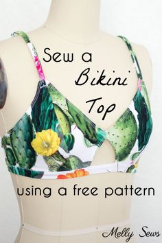 Bikinioberteil nähen mit einem gratis Schnittmuster Free Bra, Bra Pattern, Beginner Sewing Projects Easy, Sewing Projects For Beginners, Sewing For Beginners, Bra Top, Sewing Patterns Free, Free Sewing