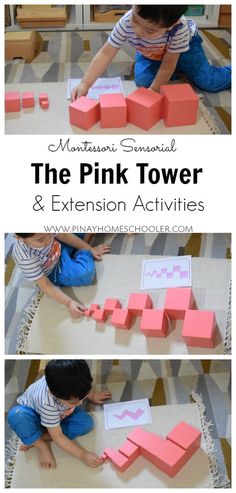 the pink tower and extension activities for toddlers to learn how to make it with foam blocks