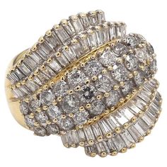 14K yellow gold, cluster ring. Ring is set with sixty-four (64) tapered baguette cut diamonds and thirty-three (33) round brilliant cut diamonds weighing approximately 4.00ctw. Ring weighs 12.0 grams and is a size 8. All questions answered. All reasonable offers are considered! Luxury Wedding Cluster Ring With Baguette Diamonds, Bling Ideas, Baguette Cut Diamond, Pretty Rings, Diamond Cluster Ring, Baguette Cut, Gorgeous Jewelry, Diamond Cluster, Ring Ring