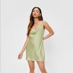 Brand New With Tags. Nasty Gal Green Cowl Neck Satin Mini Slip Dress. Us Size 10 Green Mini Slip Dress For Brunch, Us Size 10, Mini Slip, Mini Slip Dress, Cowl Neck, Slip Dress, Size 10, Satin, Mini Dress