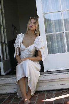 The Ivory Poet Slip Dress – Selkie Wedding Puff Sleeves, Silk Puff Sleeve Dress, White Silk Dress With Sleeves, Silk Charmeuse Wedding Dress, Vintage Inspired Dress, Selkie Dress Wedding, Silk Reception Dress, White Mermaid Prom Dress, Wedding Dress Puff Sleeve