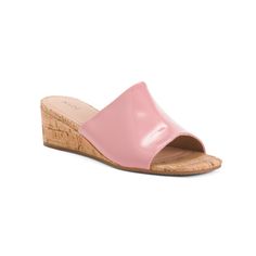 Brand New Color: Blush Pink Lightly Cushioned Footbed, Cork Wedge Heel, Goring For Stretch, Grip Sole, Faux Patent Leather Finish, Wide Width 2in. Heel Open Toe Slide On Man Made Upper, Man Made Sole Imported Brown Mules, Wedge Mules, Pink Patent Leather, Suede Mules, Leather Finish, Color Blush, Saddle Leather, Pink Suede, Running Shoes Nike