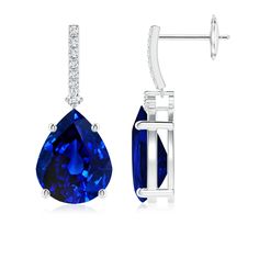 Pear-Shaped Blue Sapphire Drop Earrings with Accents Sapphire Drop Earrings, Blue Sapphire Earrings, Sapphire Earrings, Pear Shaped, Blue Sapphire, Lab Grown, Pear, Sapphire, Lab