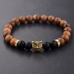 Black Beads Bracelet, Macrame Angel, Owl Black, Prayer Jewelry, Owl Bracelet, Wood Bead Bracelet, Black Beaded Bracelets, Wood Bracelet, Bracelets Gold