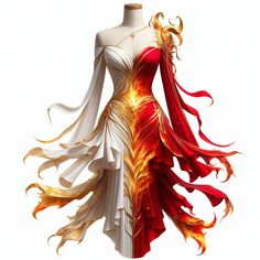 Fire Fantasy Outfit, Fire Element Outfit, 1st Birthday Girl Dress, Fire Dress, Fire Icons, Fire Clothes