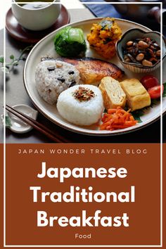 japanese traditional breakfast on a plate with chopsticks