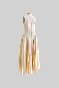 Elegant Neutral A-line Midi Dress, Fitted Beige Pleated Midi Dress, Beige Stretch Midi-length Dress, Formal Beige Midi Length Pleated Dress, Beige Fitted Pleated Midi Dress, Fitted Sleeveless Midi Dress With Pleats, Cream Fitted Pleated Midi Dress, Fitted Cream Pleated Midi Dress, Fitted Cream Midi Dress With Pleated Details