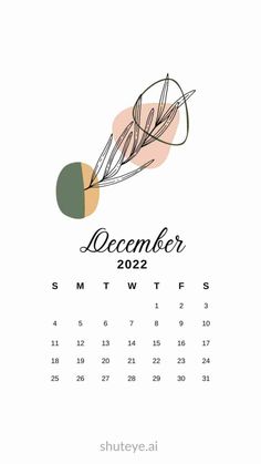 a calendar with the word december and an image of a feather on it's side