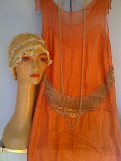 1920s Salmon Silk Chiffon Dress w/ Bronze Metallic Trim / Downton Abbey Style Dress Vintage Summer Cocktail Flapper Dress, Vintage Apricot Party Dress, Summer Silk Dress In Peach, Summer Peach Silk Dress, Downton Abbey Style, 20s Dresses, Downton Abbey Fashion, 1920 Fashion, Vintage Party Dresses