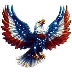 an eagle with stars and stripes painted on it's wings