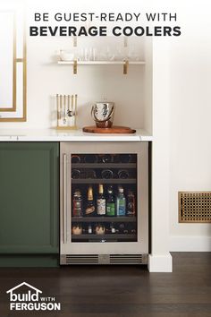 a beverage cooler in the corner of a kitchen