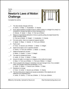 the newton's laws of motion challenge worksheet is shown in black and white