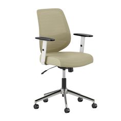 an office chair with wheels on the back and seat upholstered in beige fabric