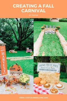 an outdoor fall carnival with pumpkins and hay