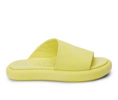 Vegan Synthetic Faux Leather upper, Slip on for easy entry,1.25\ platform sole height, Open round toe, Lightly padded insole, Man Made outsole, Asymmetrical one-band design | Women's Beach by Matisse Lotus Platform Slide Sandals in Lime Size 6 Summer Synthetic Footbed Sandals With Arch Support, Modern Synthetic Footbed Sandals For Summer, Summer Platform Slide Footbed Sandals, Summer Open Toe Platform Slippers With Leather Footbed, Synthetic Platform Slide Sport Sandals, Trendy Synthetic Sandals With Arch Support, Platform Slide Sport Sandals In Synthetic Material, Platform Slide Sport Sandals In Synthetic, Trendy Leather Platform Slippers For Beach