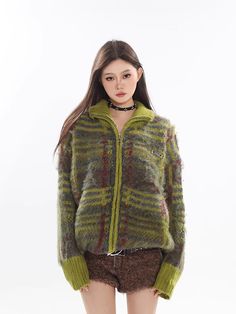 Zipper Cardigan, Mohair Knit, Zippered Cardigan, Cardigan Sweater Coat, Sweater Coat, Green Shorts, Grey Shorts, Sweater Coats, Cardigan Sweater