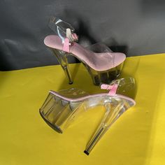 Glitter Heels Clear / Pink 6.5” Platform Stiletto High Heel Stripper Pole Dance Shoes Size 7 Us Never Worn, New. Excellent Condition. No Flaws. Pay Attention To The Photos - They Are Part Of Description, You Will Receive The Exact Pictured Item Stock # Sb2250- 30 Pink Round Toe Heels For Club, Striper Heels, Pole Dance Heels, Heels Clear, Pole Dance Shoes, Pleaser Heels, Dance Heels, Pleaser Shoes, Shoe Wishlist