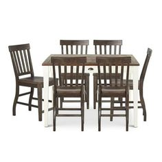 a dining room table and chairs with one chair up against the other, in front of a white background