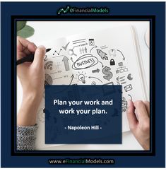 a person writing on top of a book next to a pen and paper with the words plan your work and work your plan