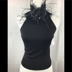 Neiman Marcus Black Embellished Feather Sleeveless Knit Top By Kay Unger Gorgeous Sequins, Iridescent Briolette Gems And Faux Pearls Great Statement Piece To Pair With Black Slacks, Jeans Or Skirt Size Small Nwt, Purchased At Neiman Marcus Msrp $270 Dry Clean See Photos For Measurements No Returns Please Orders After December 16 May Not Arrive For Christmas Delivery But Definitely For New Years. ***Also: Usps Is Experiencing Major Delays. Please Be Patient With Sellers. Thank You Formal Black Embellished Tops, Elegant Stretch Embellished Tops, Embellished Fitted Evening Top, Embellished Fitted Top For Evening, Fitted Embellished Evening Tops, Black Embellished Party Tops, Fitted Embellished Tops For Evening, Black Stretch Embellished Tops, Stretch Embellished Black Tops