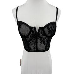 Brand New With Tags. Includes Two Pieces: A Size Large Bustier And A Size Medium Mesh Top. Bustier Features A Wired V-Neck And Bust With Lace Detailing For A Structured, Feminine Look. Satin Adjustable Straps And Lining On The Bustier For A Luxurious Feel And Customizable Fit. Bustier Has A Back Zipper Closure With Gold Hardware For An Elegant Touch. Sheer Mesh Top With A High-Low Hemline For A Modern, Layered Style. Bustier (Size Large): Underarm To Underarm: 15" Length: 12.5" (Adjustable With Fitted Cami Bra For Night Out, Lace Underwire Top For Night Out, Underwire Boned Bodice Tops For Night Out, Black Lace Top Fitted Corset, Black Fitted Lace Top Corset, Fitted Lace Top Camisole Bra, Lace Tops With Underwire And Bra Friendly Design, Fitted Coquette Bra For Night Out, Coquette Fitted Bra For Night Out