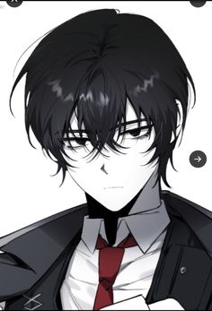 an anime character with black hair wearing a suit and tie, looking at the camera