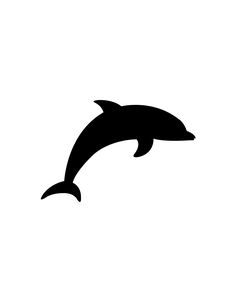 a black and white silhouette of a dolphin jumping in the air with it's mouth open