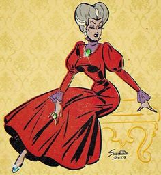 a drawing of a woman in a red dress