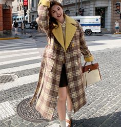 Retro brown plaid wool coat women |double-breasted long coat Brown Plaid Coat, Woolen Coat Winter, Coat Belt, Plaid Wool Coat, Wool Winter Coat, Coat With Belt, Wool Coat Women, Long Winter Coats, Plaid Outfits