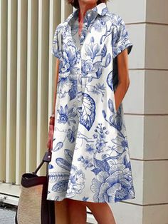 Plants Urban Printing Shirt Collar Dress | stylewe Shirt Collar Dress, Printing Shirt, Summer Plants, Design Clothes, Fashion Design Clothes, Collar Dress, Shirt Collar, Midi Dresses, Printed Shirts