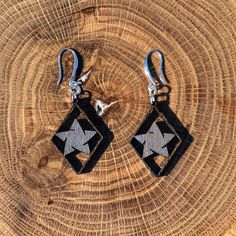 Add a touch of whimsy to your outfit with our Star Dangle Earrings! Crafted from beautiful American hardwood, these earrings feature hypoallergenic hardware, silver stain, and a stunning rainbow glitter finish. Perfect for any occasion, these earrings are sure to make you shine (literally)! These handmade earrings measure:2 1/2 inches or 6.4 CM including hook. Star Dangle Earrings, Rainbow Glitter, Handmade Earrings, Handmade Crafts, Sale Items, 18k Gold, Dangle Earrings, Stain, 925 Sterling Silver