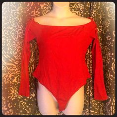 Ribbed Snap-Crotch Bodysuit In A Beautiful Orangey-Red Color With Off-Shoulder Lace-Up Sleeves. Casual Red Bodysuit For Fall, Casual Long Sleeve Bodysuit For Date Night, Red Long Sleeve Bodysuit For Spring, Casual Red Bodysuit For Night Out, Red Casual Bodysuit For Night Out, Forever 21 Casual Bodysuit For Night Out, Forever 21 Long Sleeve Bodysuit For Spring, Red Stretch Tops From Forever 21, Trendy Red Long Sleeve Bodysuit