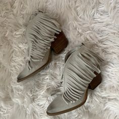 Nwot Coconuts By Matisse Slip On Booties With Charming Fringe. Worn Ombr Look At The Toes That Fade To Dark Gray. Worn Once For A Photo Shoot, But Never Outside. Small Wedged Brown Heel - Super Cute To Dress Up Any Outfit!! Summer Booties With Reinforced Heel And Round Toe, Spring Ankle Booties With Stacked Heel, Spring Suede Booties With Stacked Heel, Suede Booties With Stacked Heel, Closed Toe, Summer Suede Closed Toe Boots, Spring Closed Toe Boots With Stacked Heel, Spring Stacked Heel Closed Toe Boots, Trendy Spring Booties With Closed Toe, Trendy Closed Toe Booties For Spring